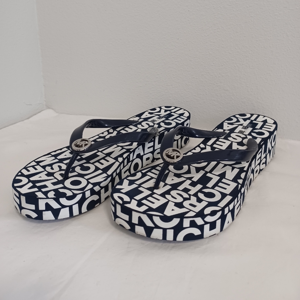 Michael kors Bedford jelly logo plataform thong sandals navy-blue size 9m